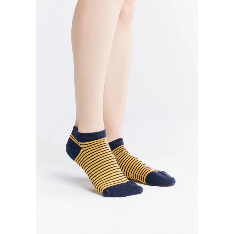 Leela Cotton sneakersokken unisex indigo/senfgelb