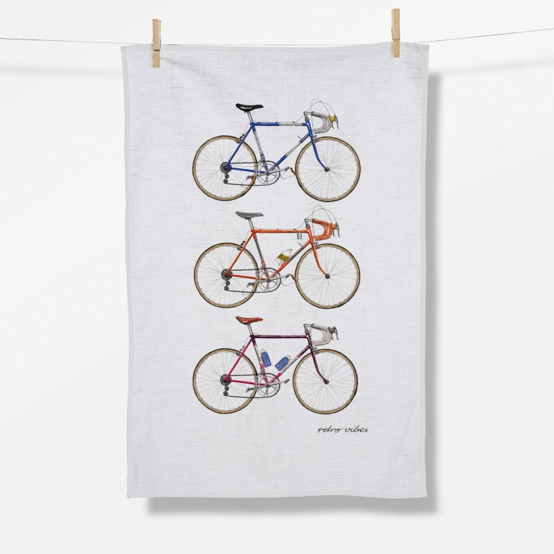 Greenbomb Bike Retro Vibes Tea Towel white
