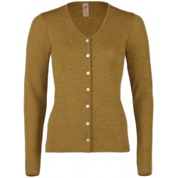 Engel Ladies' cardigan long sleeved, fine rib saffron mélange