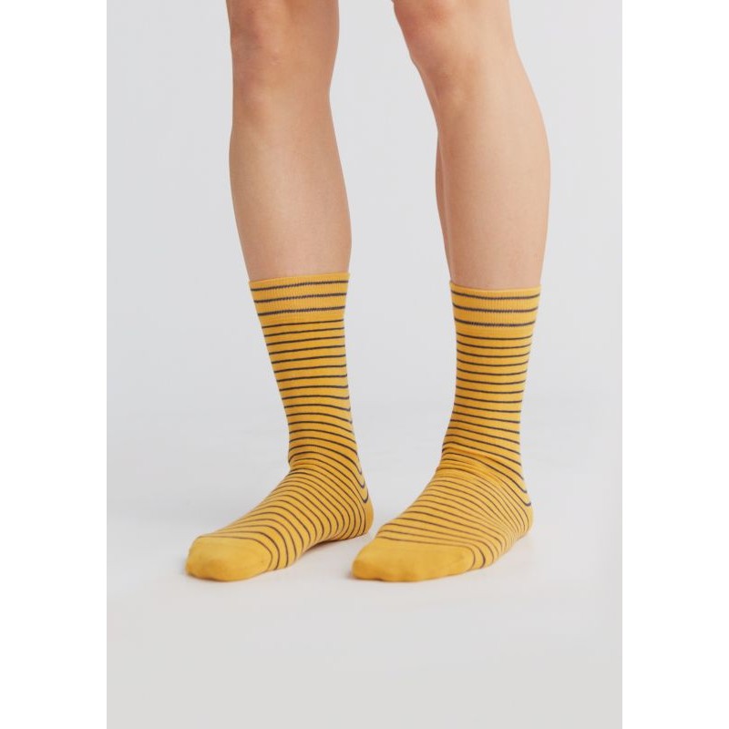 ALBERO Lange sokken Mosterdgeel-donkerblauw