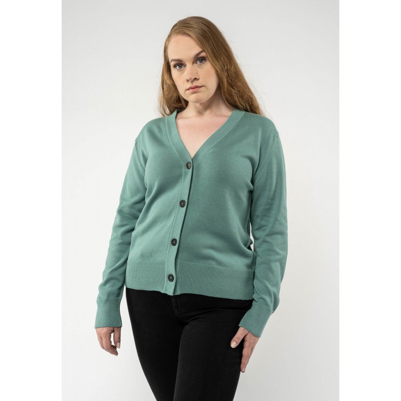 Melawear Basic V-Neck Fine-Knit Cardigan SURINA turquoise