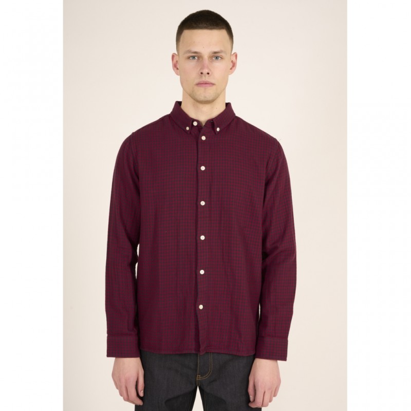 Knowledge Double layer checkered custom fit shirt Rhubarb