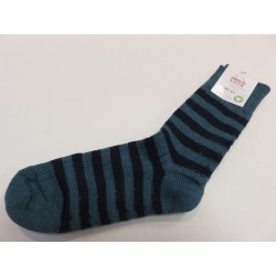 Hirsch Natur Socke, Wolle türkis-marine geringelt