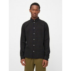 Knowledge Regular fit melangé flannel shirt blue check