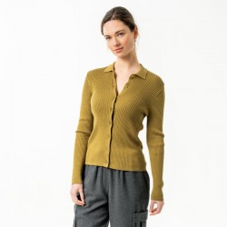Living Crafts Unara Bronze Rippstrickjacke mit Polokragen Bronze 1120